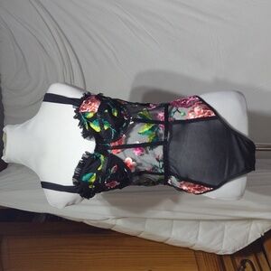Sexy Shein floral semi sheer bodysuit, sz 6/med
